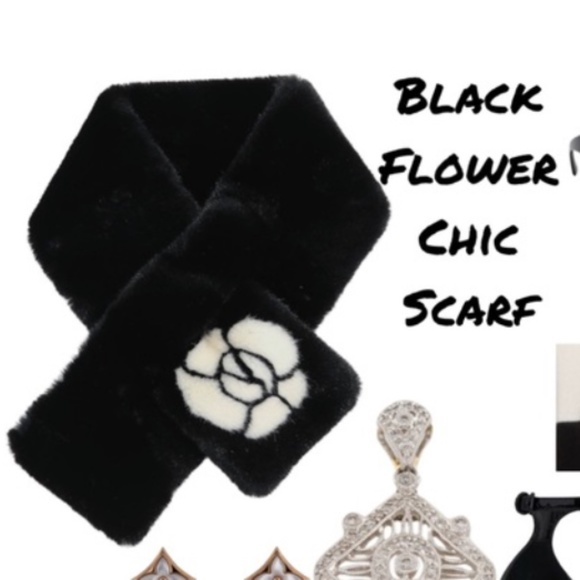 Black Flower Chic Faux Fur Scarf, new condition - Picture 2 of 2